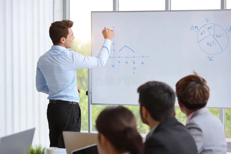Strategy workshop at whiteboard